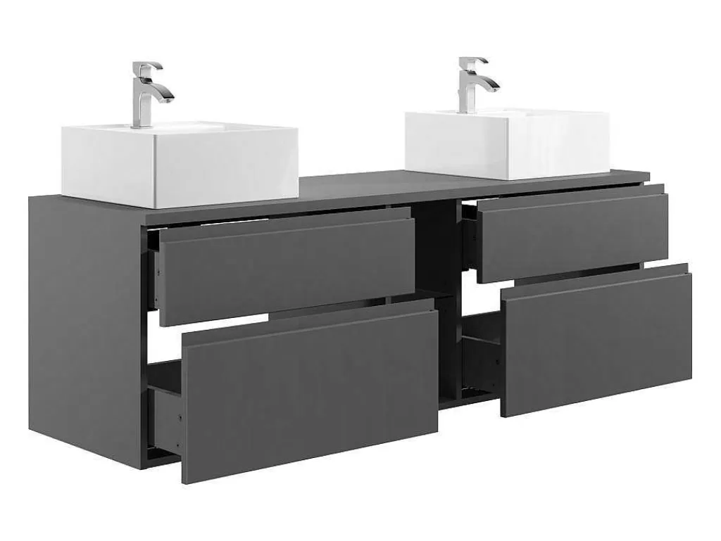 Móvel Lavatório Duplo*Vente-unique Móvel De Casa De Banho Suspenso Com Lavatório Duplo Cinza 150 Cm - Magdalena Ii