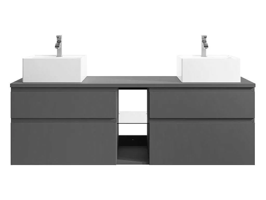 Móvel Lavatório Duplo*Vente-unique Móvel De Casa De Banho Suspenso Com Lavatório Duplo Cinza 150 Cm - Magdalena Ii