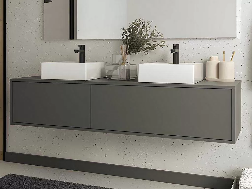 Móvel Lavatório Duplo*Vente-unique Móvel De Casa De Banho Suspenso Com Lavatório Duplo Cor Cinza Antracite C150 Cm - Isaure Ii