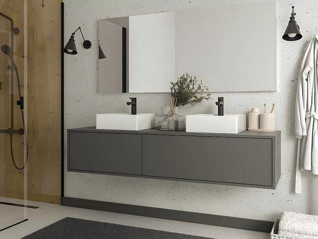 Móvel Lavatório Duplo*Vente-unique Móvel De Casa De Banho Suspenso Com Lavatório Duplo Cor Cinza Antracite C150 Cm - Isaure Ii