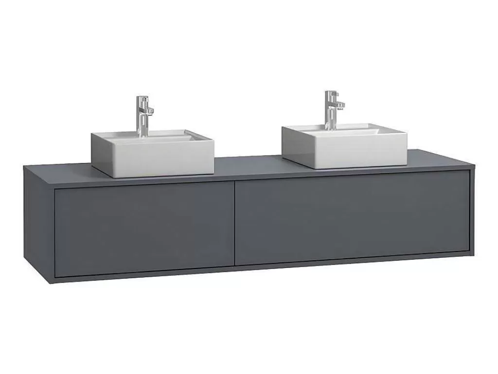 Móvel Lavatório Duplo*Vente-unique Móvel De Casa De Banho Suspenso Com Lavatório Duplo Cor Cinza Antracite C150 Cm - Isaure Ii