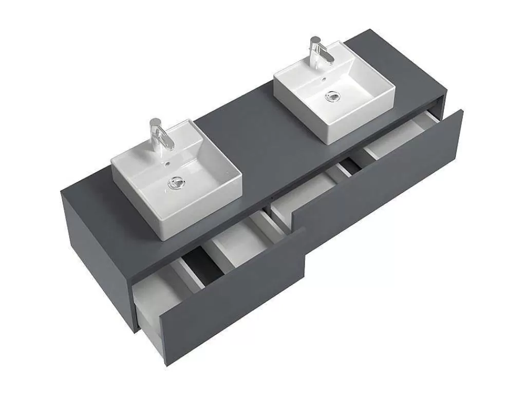 Móvel Lavatório Duplo*Vente-unique Móvel De Casa De Banho Suspenso Com Lavatório Duplo Cor Cinza Antracite C150 Cm - Isaure Ii