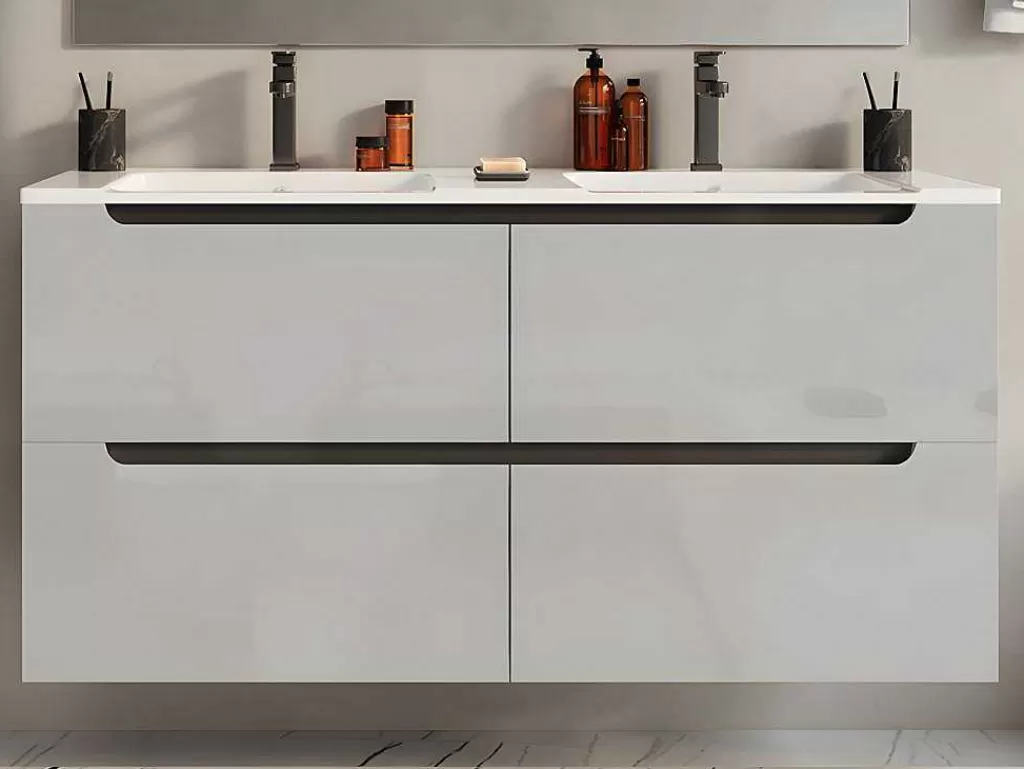 Móvel Lavatório Duplo*Vente-unique Móvel De Casa De Banho Suspenso Com Lavatório Duplo De Encastrar Branco 120 Cm - Selita