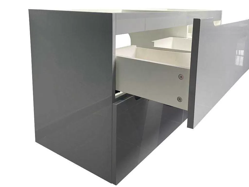 Móvel Lavatório Duplo*Vente-unique Móvel De Casa De Banho Suspenso Com Lavatório Duplo De Encastrar E Coluna Cinzento 120 Cm - Selita