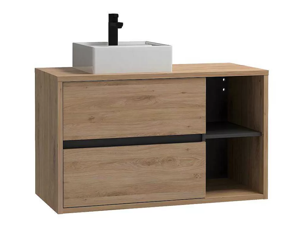 Móvel Lavatório Individual*Vente-unique Móvel De Casa De Banho Suspenso Com Lavatório E Coluna 100 Cm Cor Natural - Purnal