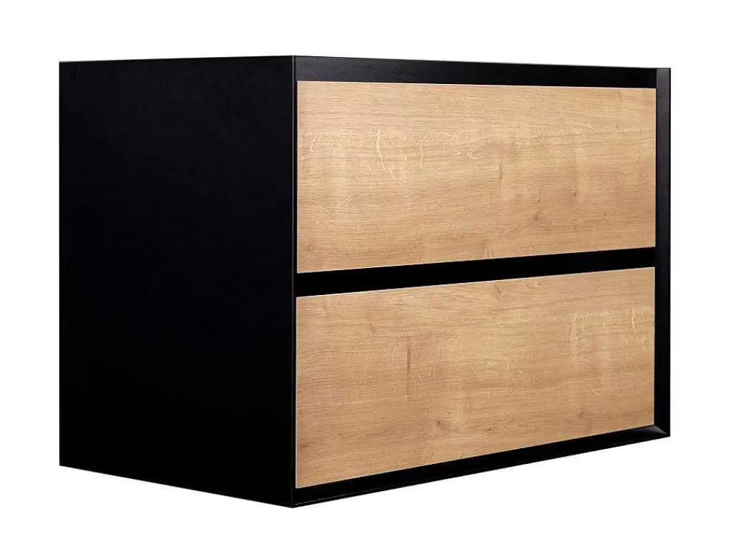 Móvel Lavatório Individual*Vente-unique Móvel De Casa De Banho Suspenso Com Lavatório Embutido Cor Clara E Preto 80 Cm - Lannick