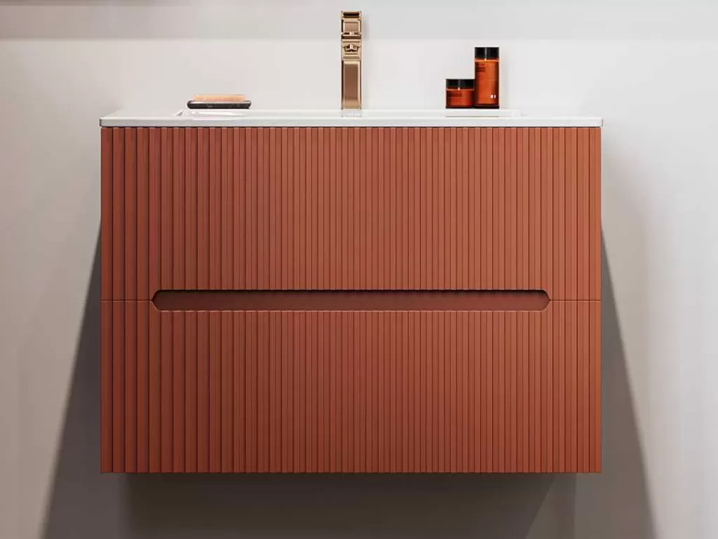 Móvel Lavatório Individual*Vente-unique Móvel De Casa De Banho Suspenso Com Lavatório Embutido Terracota Listrada 80 Cm - Pavani