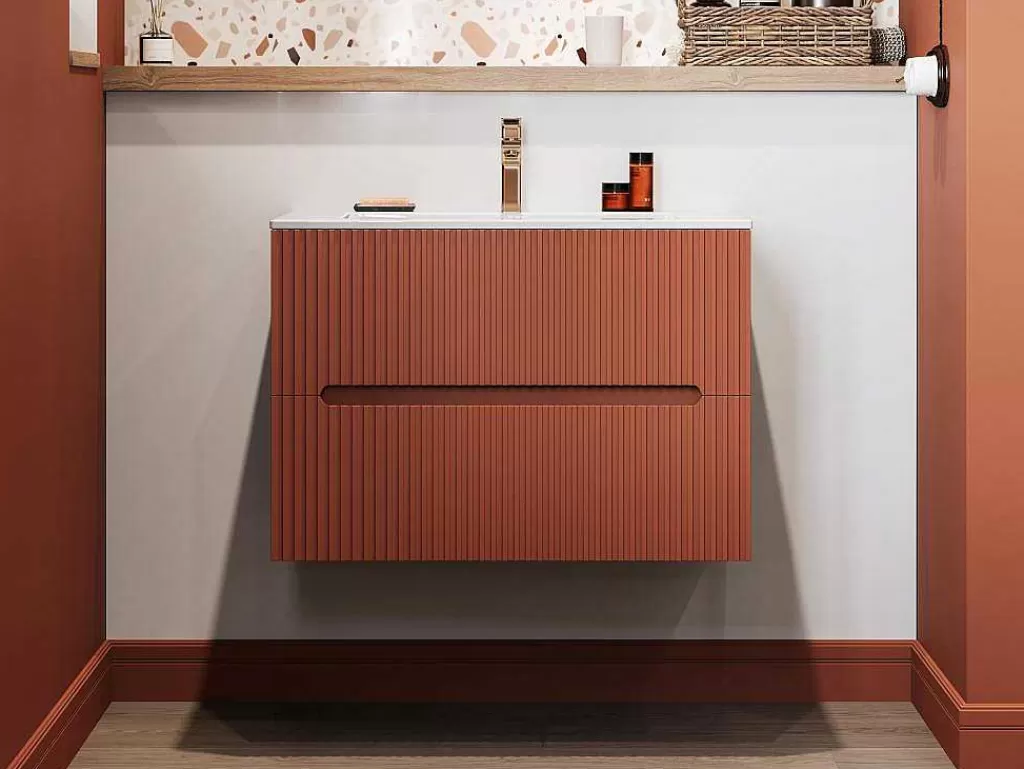 Móvel Lavatório Individual*Vente-unique Móvel De Casa De Banho Suspenso Com Lavatório Embutido Terracota Listrada 80 Cm - Pavani