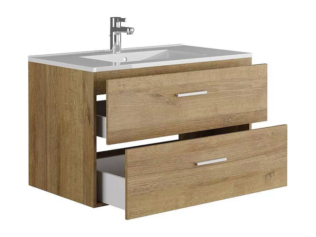 Móvel Lavatório Individual*Vente-unique Móvel De Casa De Banho Suspenso Com Lavatório Individual, Cor Clara Natural, 80 Cm - Kayla
