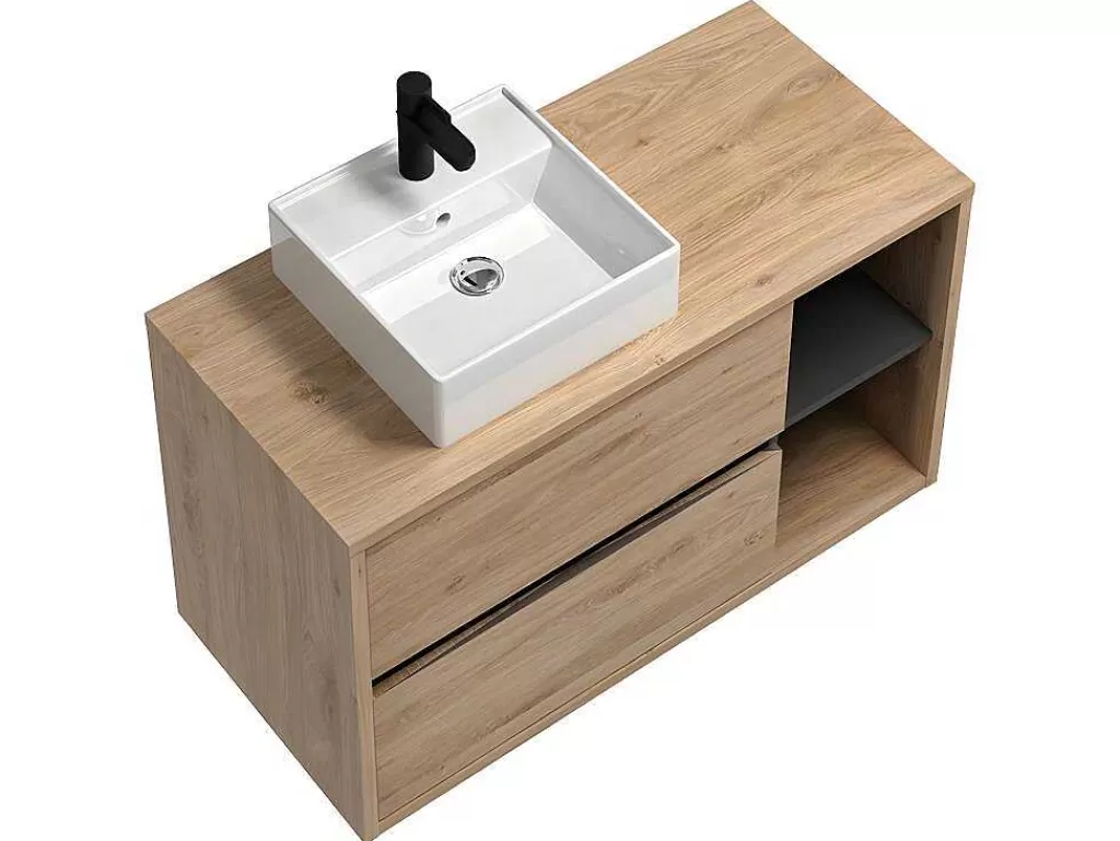 Móvel Lavatório Individual*Vente-unique Móvel De Casa De Banho Suspenso Com Lavatório Simples E Armário De Casa De Banho Cor Natural De 100 Cm - Purnal