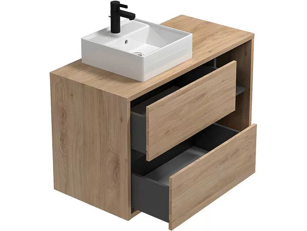 Móvel Lavatório Individual*Vente-unique Móvel De Casa De Banho Suspenso Com Lavatório Simples E Armário De Casa De Banho Cor Natural De 100 Cm - Purnal