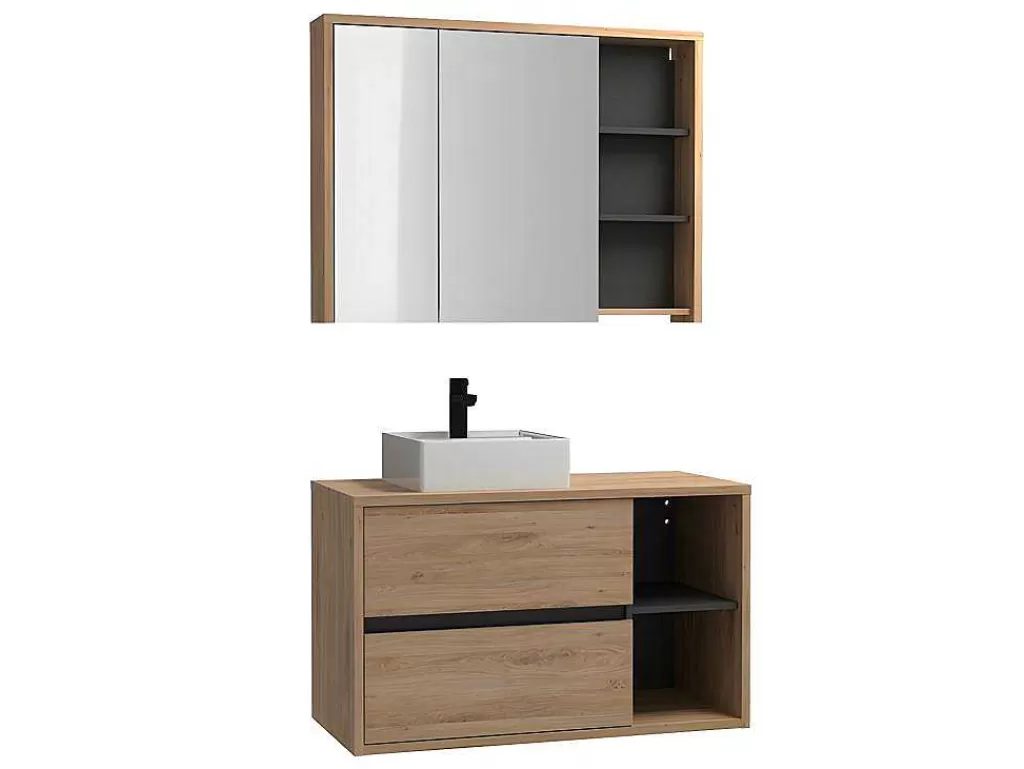 Móvel Lavatório Individual*Vente-unique Móvel De Casa De Banho Suspenso Com Lavatório Simples E Armário De Casa De Banho Cor Natural De 100 Cm - Purnal