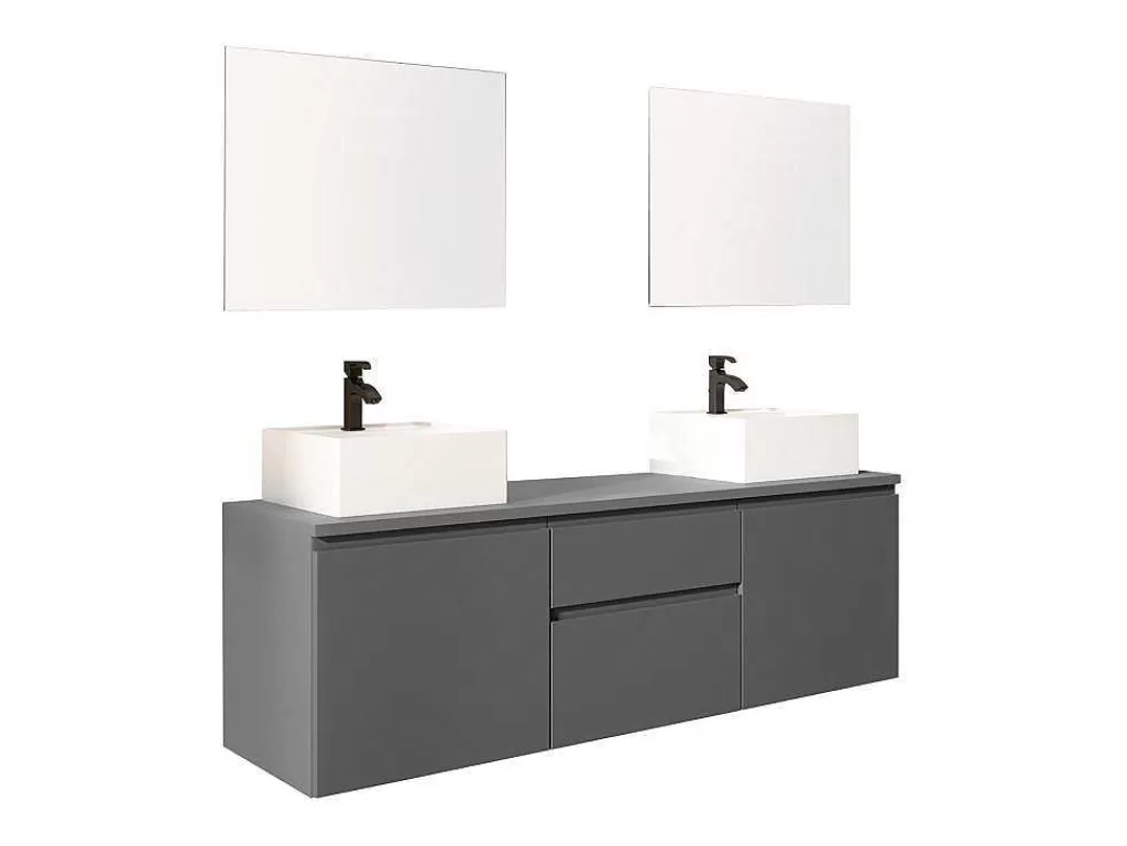 Móvel Lavatório Duplo*Vente-unique Móvel De Casa De Banho Suspenso Com Lavatórios Duplos E Espelhos - Cinza - 150 Cm - Jimena Ii