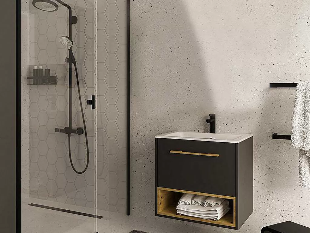 Móvel Para Lavatório*Vente-unique Móvel De Casa De Banho Suspenso Cor Antracite De 60 Cm - Yangra