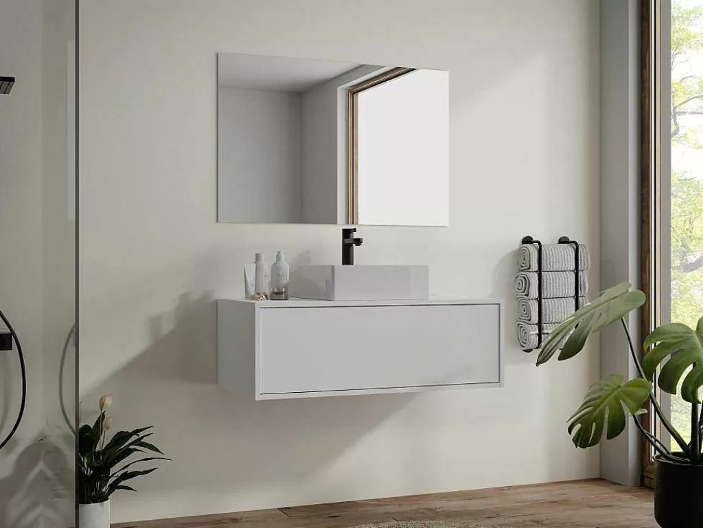 Promoções Casa De Banho & Bem-Estar*Vente-unique Móvel De Casa De Banho Suspenso Cor Branco Com Lavatório Individual - Teana