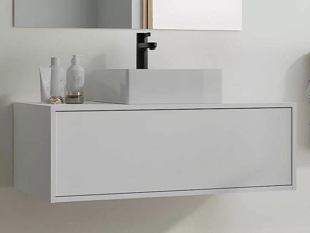 Promoções Casa De Banho & Bem-Estar*Vente-unique Móvel De Casa De Banho Suspenso Cor Branco Com Lavatório Individual - Teana
