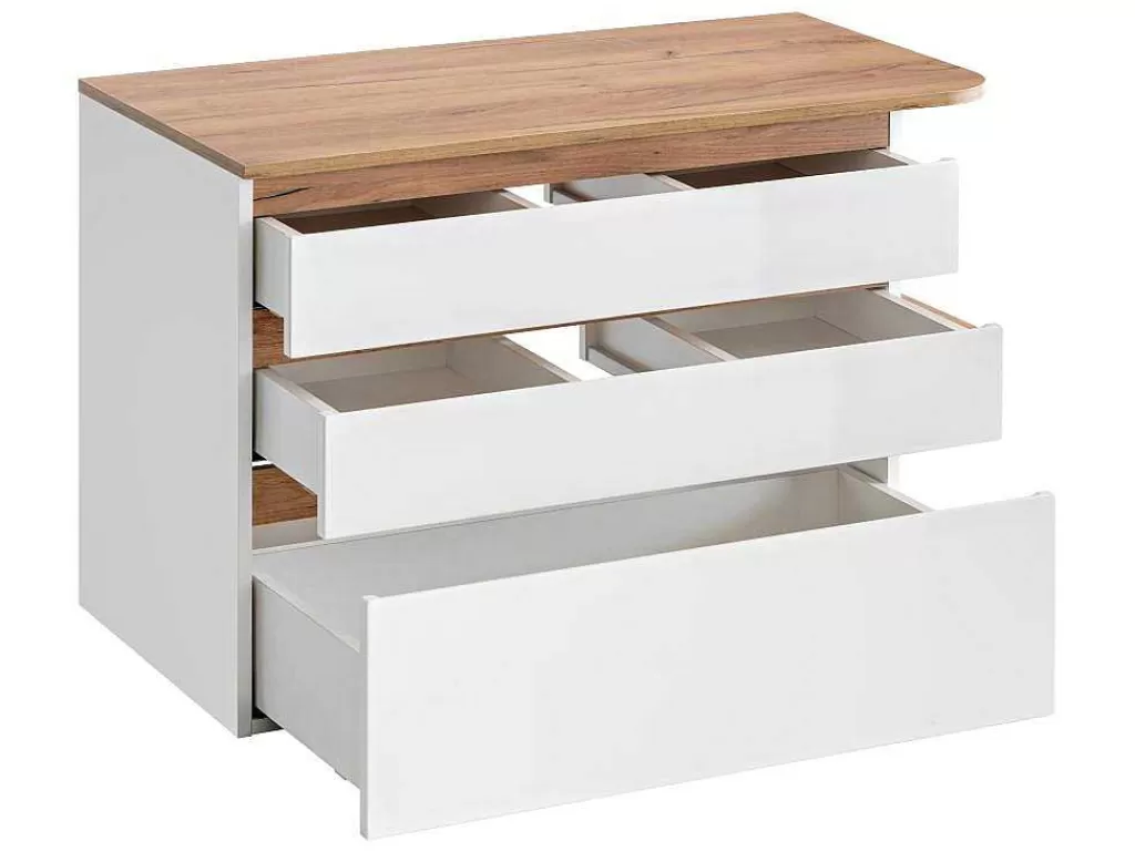 Móvel Lavatório Individual*Vente-unique Móvel De Casa De Banho Suspenso Cor Madeira E Branco Com Lavatório Individual, Coluna E Armário De Casa De Banho 94 Cm - Anida