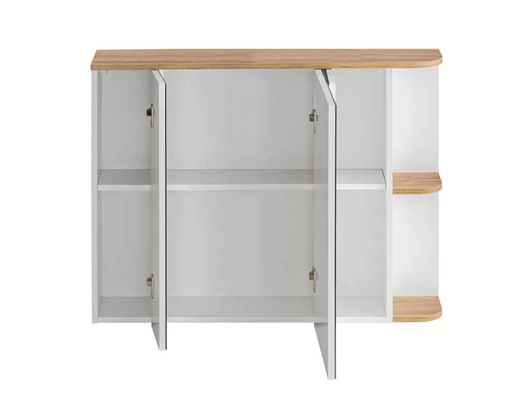 Móvel Lavatório Individual*Vente-unique Móvel De Casa De Banho Suspenso Cor Madeira E Branco Com Lavatório Individual, Coluna E Armário De Casa De Banho 94 Cm - Anida