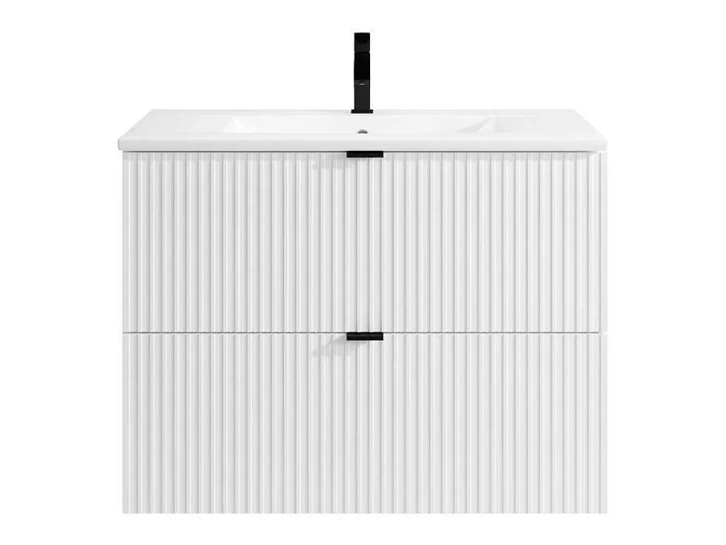 Móvel Lavatório Individual*Vente-unique Móvel De Casa De Banho Suspenso Estriado Com Lavatório De Encastrar Branco C80 Cm - Zevini