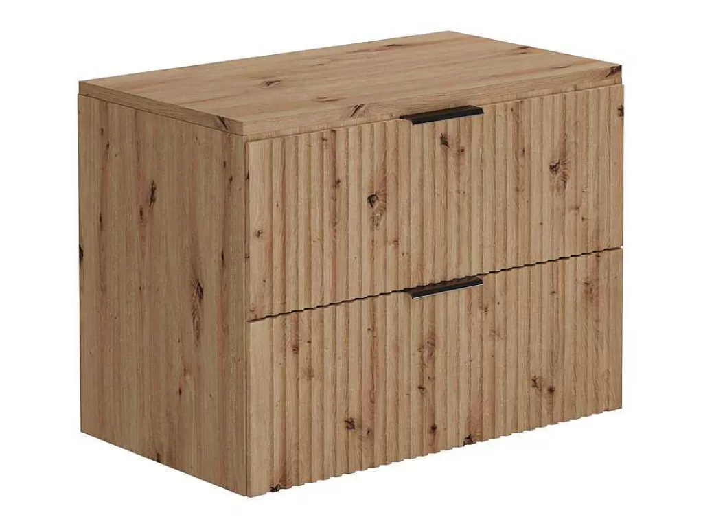 Móvel Lavatório Individual*Vente-unique Móvel De Casa De Banho Suspenso Estriado Com Lavatório De Pousar Natural Claro 80 Cm - Zevara