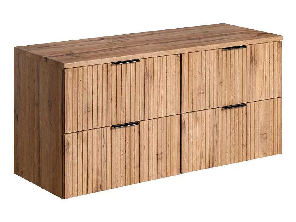 Móvel Lavatório Duplo*Vente-unique Móvel De Casa De Banho Suspenso Estriado Com Lavatório De Pousar Natural Claro C120 Cm - Zevara