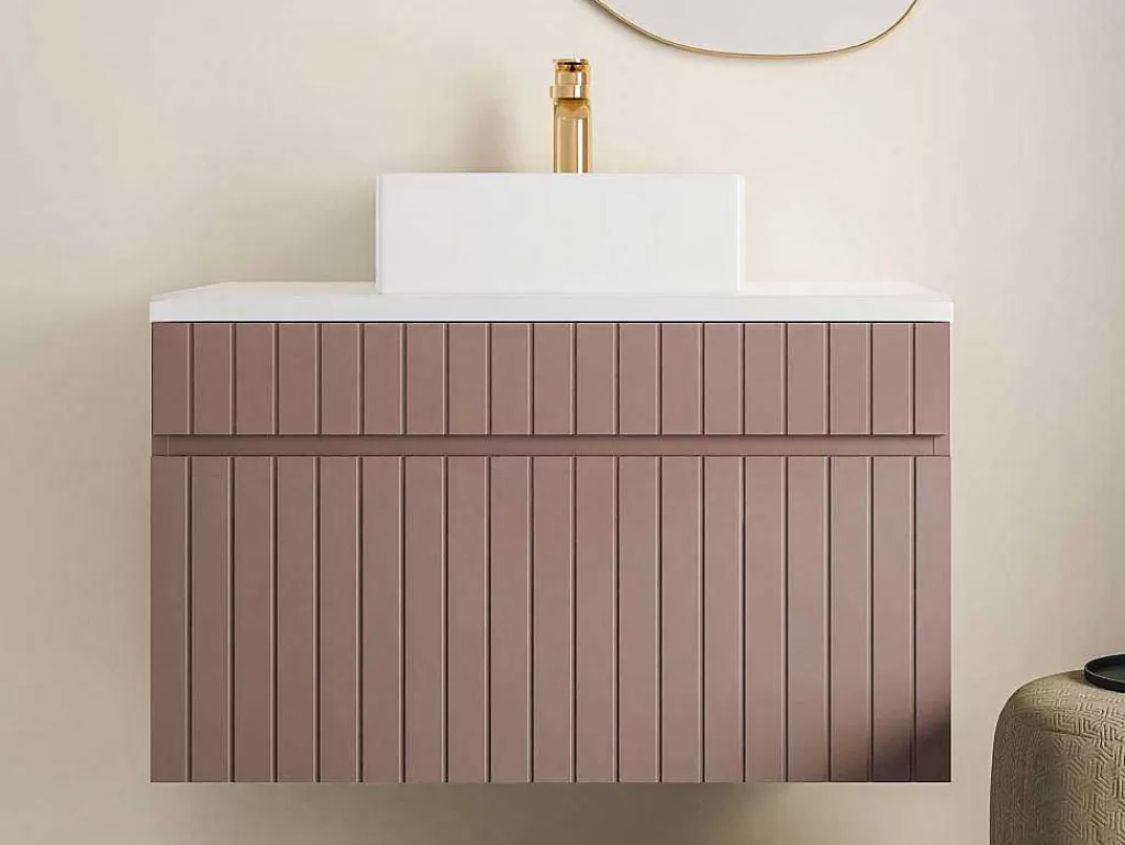 Promoções Casa De Banho & Bem-Estar*Vente-unique Móvel De Casa De Banho Suspenso Estriado Cor-De-Rosa Com Lavatório De Pousar 80 Cm - Satara