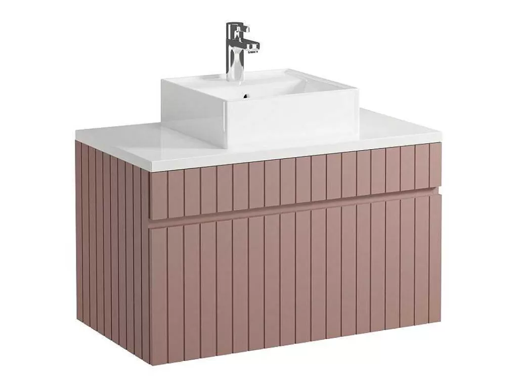 Promoções Casa De Banho & Bem-Estar*Vente-unique Móvel De Casa De Banho Suspenso Estriado Cor-De-Rosa Com Lavatório De Pousar 80 Cm - Satara