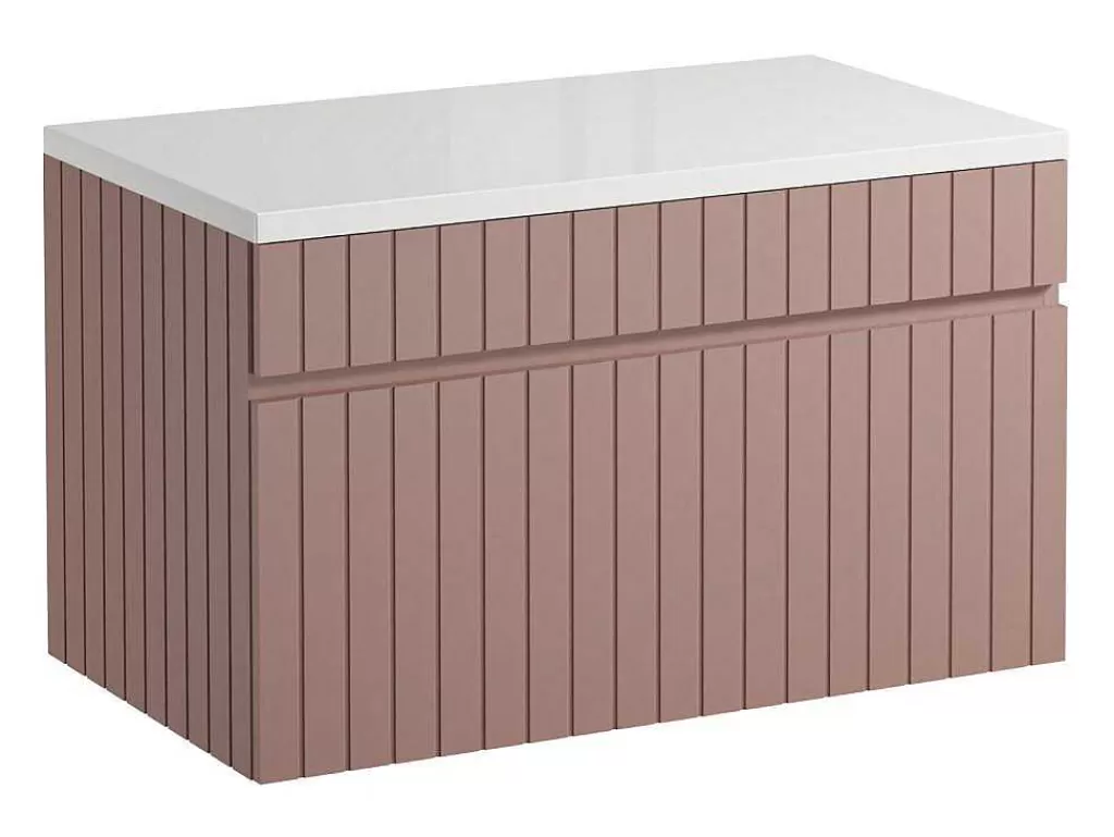 Promoções Casa De Banho & Bem-Estar*Vente-unique Móvel De Casa De Banho Suspenso Estriado Cor-De-Rosa Com Lavatório De Pousar 80 Cm - Satara