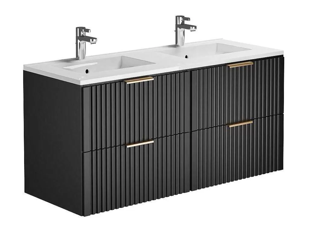 Móvel Lavatório Duplo*Vente-unique Móvel De Casa De Banho Suspenso Estriado Lavatório De Encastrar Preto 120 Cm - Zevara