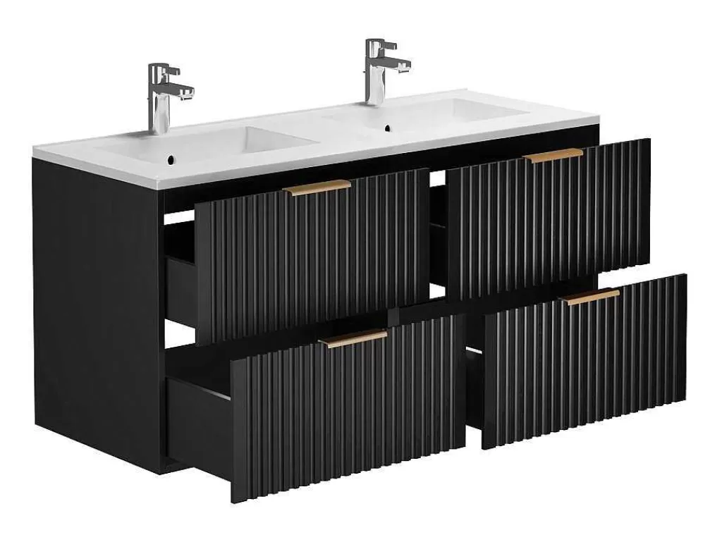 Móvel Lavatório Duplo*Vente-unique Móvel De Casa De Banho Suspenso Estriado Lavatório De Encastrar Preto 120 Cm - Zevara