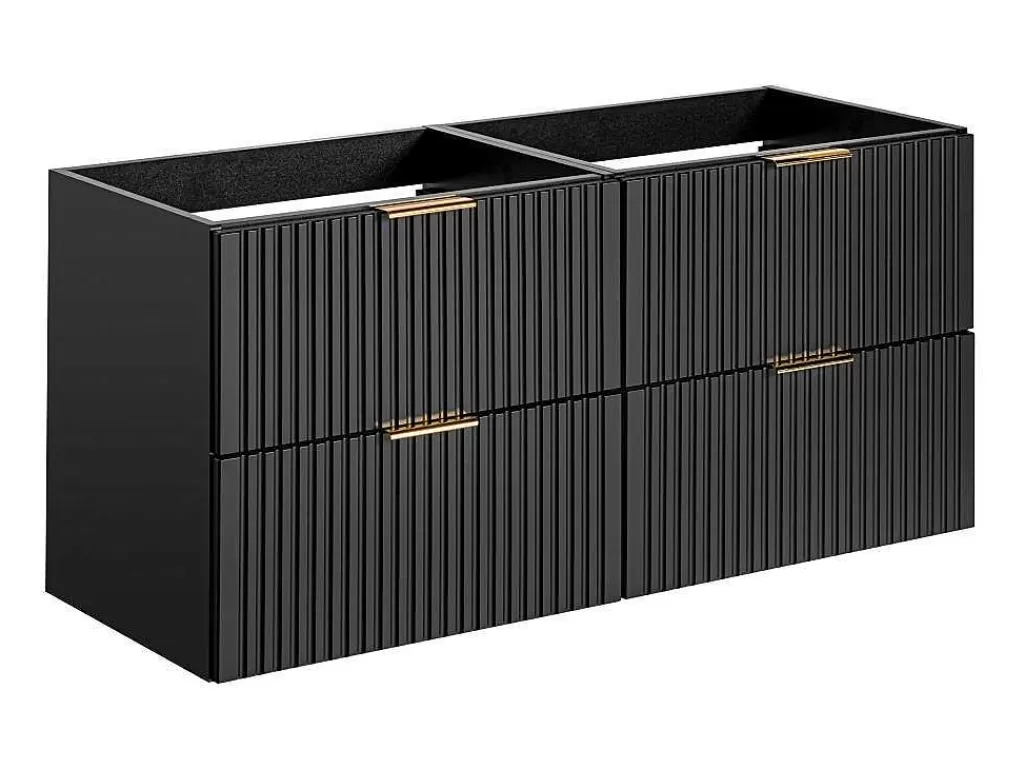 Móvel Lavatório Duplo*Vente-unique Móvel De Casa De Banho Suspenso Estriado Lavatório De Encastrar Preto 120 Cm - Zevara