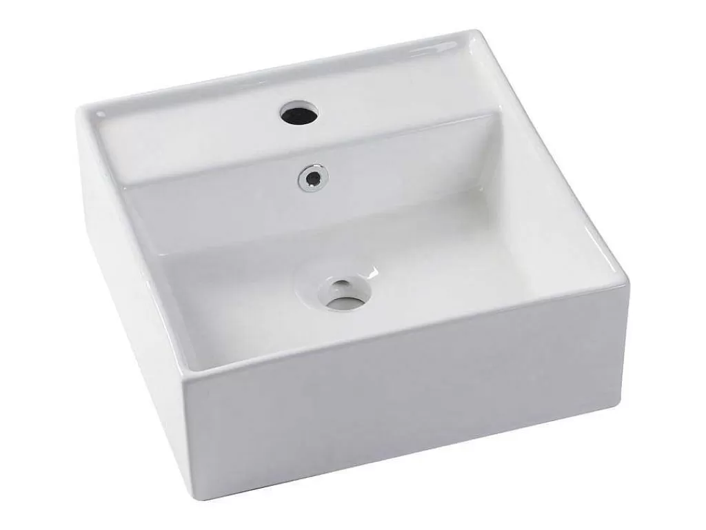Móvel Lavatório Individual*Vente-unique Móvel De Casa De Banho Suspenso Estriado Rebordo Dourado Com Lavatório De Pousar Branco 80 Cm - Keliza
