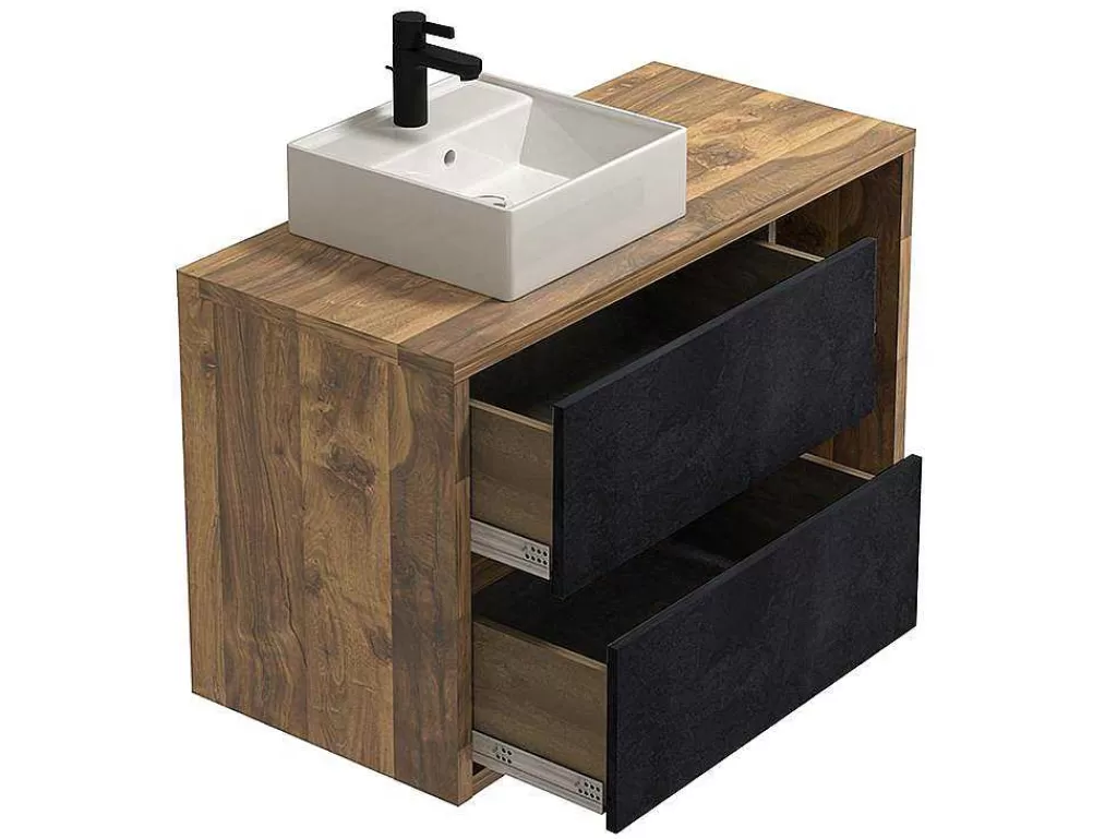 Móvel Lavatório Individual*Vente-unique Móvel De Casa De Banho Suspenso Lavatório Simples Cor Natural E Antracite De 100 Cm - Tikitiki
