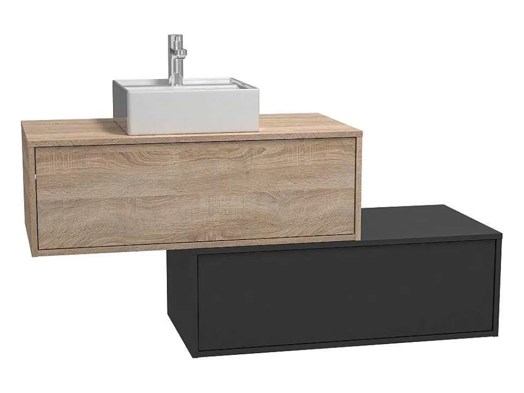 Móvel Lavatório Individual*Vente-unique Móvel De Casa De Banho Suspenso Madeira Clara E Antracite Lavatório Individual E Duas Gavetas 94 Cm - Teana Ii