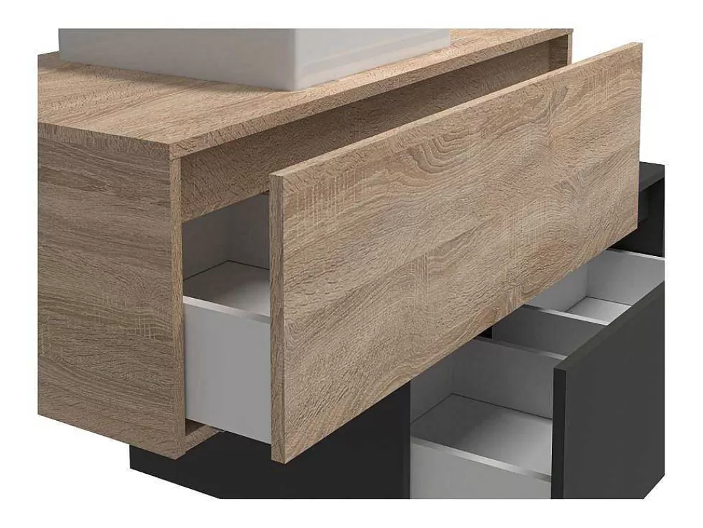 Móvel Lavatório Individual*Vente-unique Móvel De Casa De Banho Suspenso Madeira Clara E Antracite Lavatório Individual E Duas Gavetas 94 Cm - Teana Ii