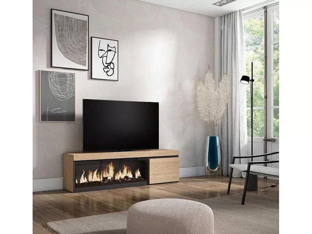 Móvel De Tv*Skraut Home Móvel De Tv, 160, Para Televisores Ate 65", Lareira Electrica Xxl, Carvahlo