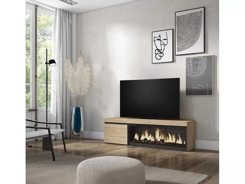 Móvel De Tv*Skraut Home Móvel De Tv, 160, Para Televisores Ate 65", Lareira Electrica Xxl, Carvahlo