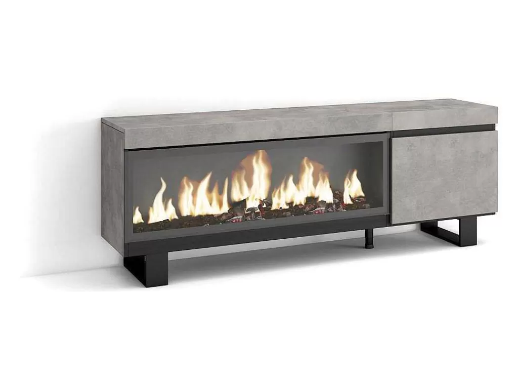 Móvel De Tv*Skraut Home Móvel De Tv, 160, Para Televisores Ate 65", Lareira Electrica Xxl, Design Industrial, Cimento