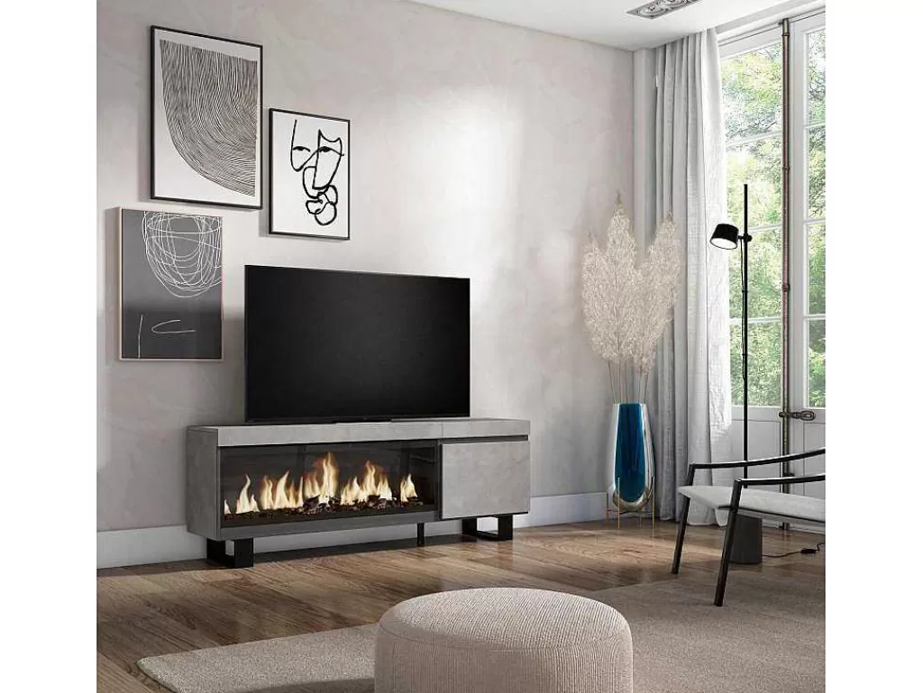 Móvel De Tv*Skraut Home Móvel De Tv, 160, Para Televisores Ate 65", Lareira Electrica Xxl, Design Industrial, Cimento