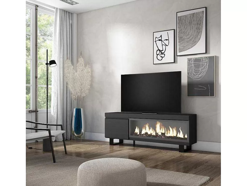 Móvel De Tv*Skraut Home Móvel De Tv, 160, Para Televisores Ate 65", Lareira Electrica Xxl, Design Industrial, Preto