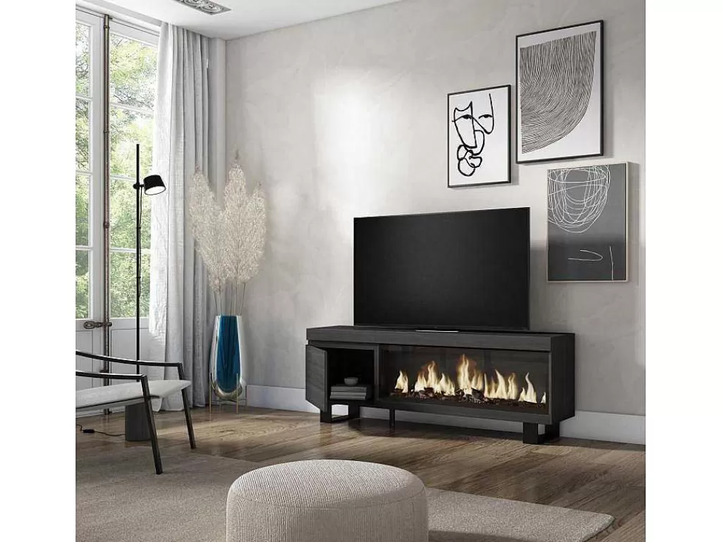 Móvel De Tv*Skraut Home Móvel De Tv, 160, Para Televisores Ate 65", Lareira Electrica Xxl, Design Industrial, Preto
