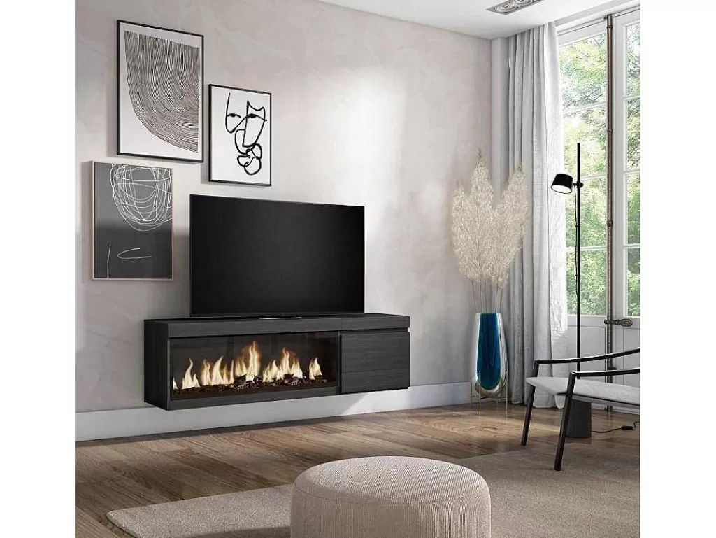 Móvel De Tv*Skraut Home Móvel De Tv, 160, Para Televisores Ate 65", Lareira Electrica Xxl, Suspensos, Preto