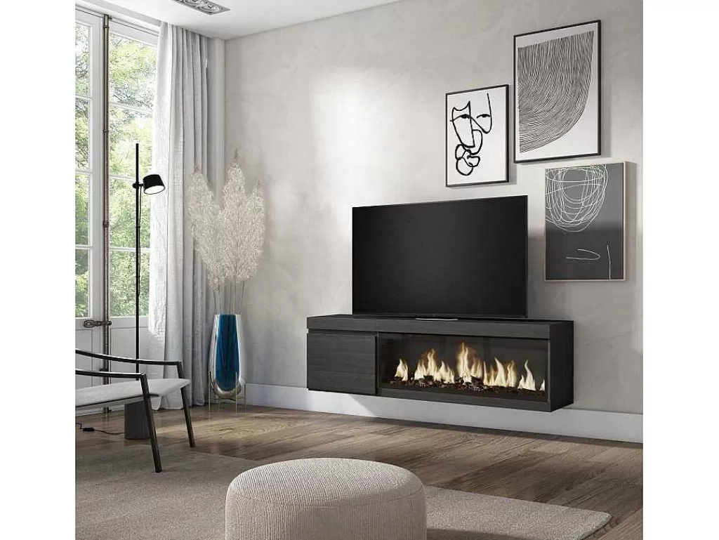 Móvel De Tv*Skraut Home Móvel De Tv, 160, Para Televisores Ate 65", Lareira Electrica Xxl, Suspensos, Preto