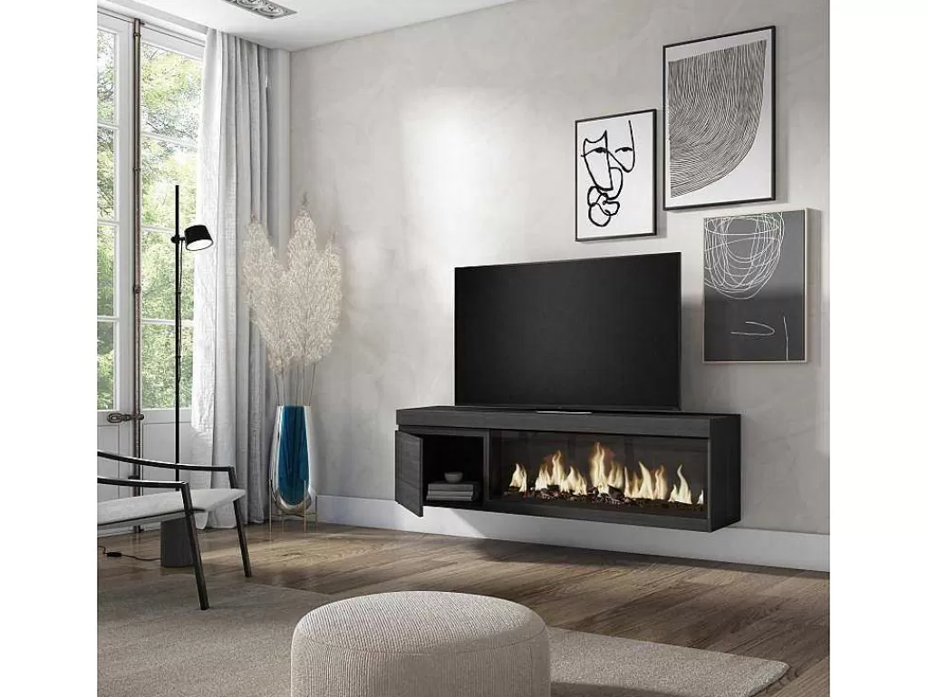 Móvel De Tv*Skraut Home Móvel De Tv, 160, Para Televisores Ate 65", Lareira Electrica Xxl, Suspensos, Preto