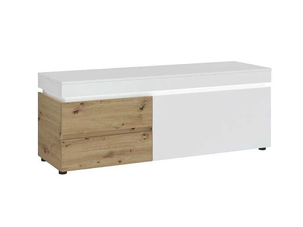 Promoções Sala*Vente-unique Móvel De Tv 1 Porta E 2 Gavetas Com Leds Natural E Lacado A Branco - Dolona