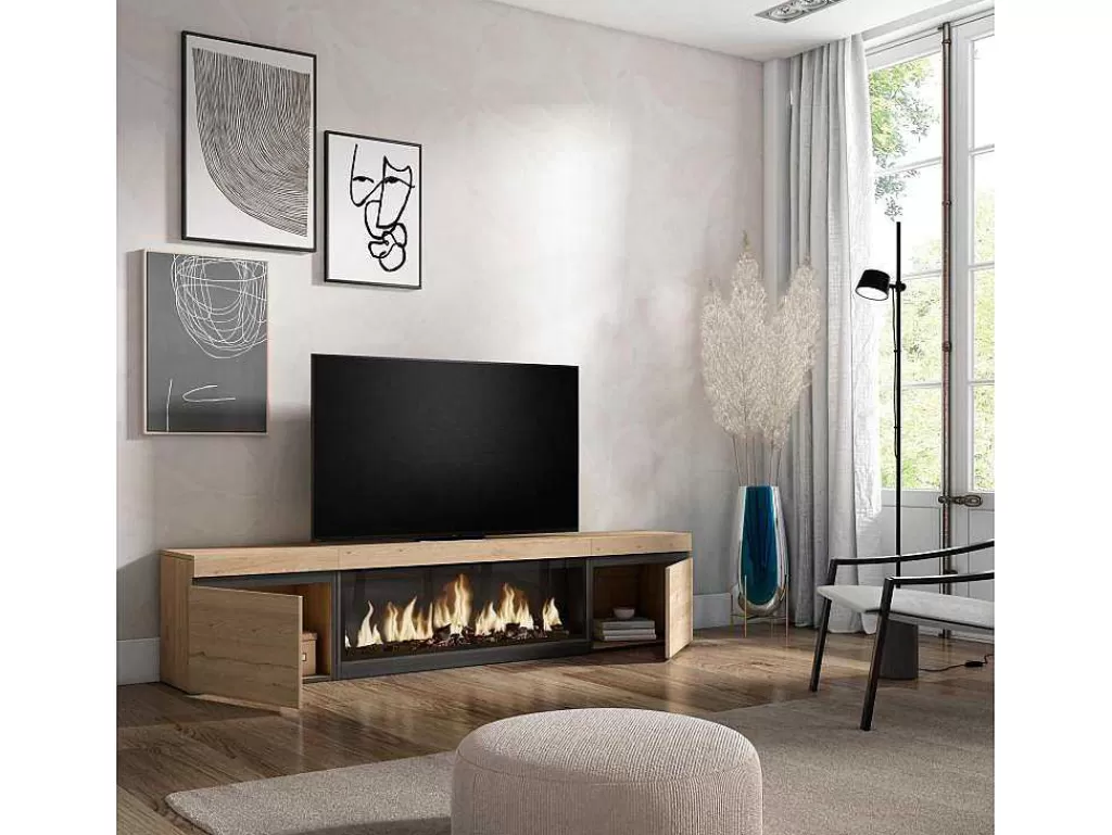 Móvel De Tv*Skraut Home Móvel De Tv, 210, Para Televisores Ate 80", Lareira Electrica Xxl, Carvahlo