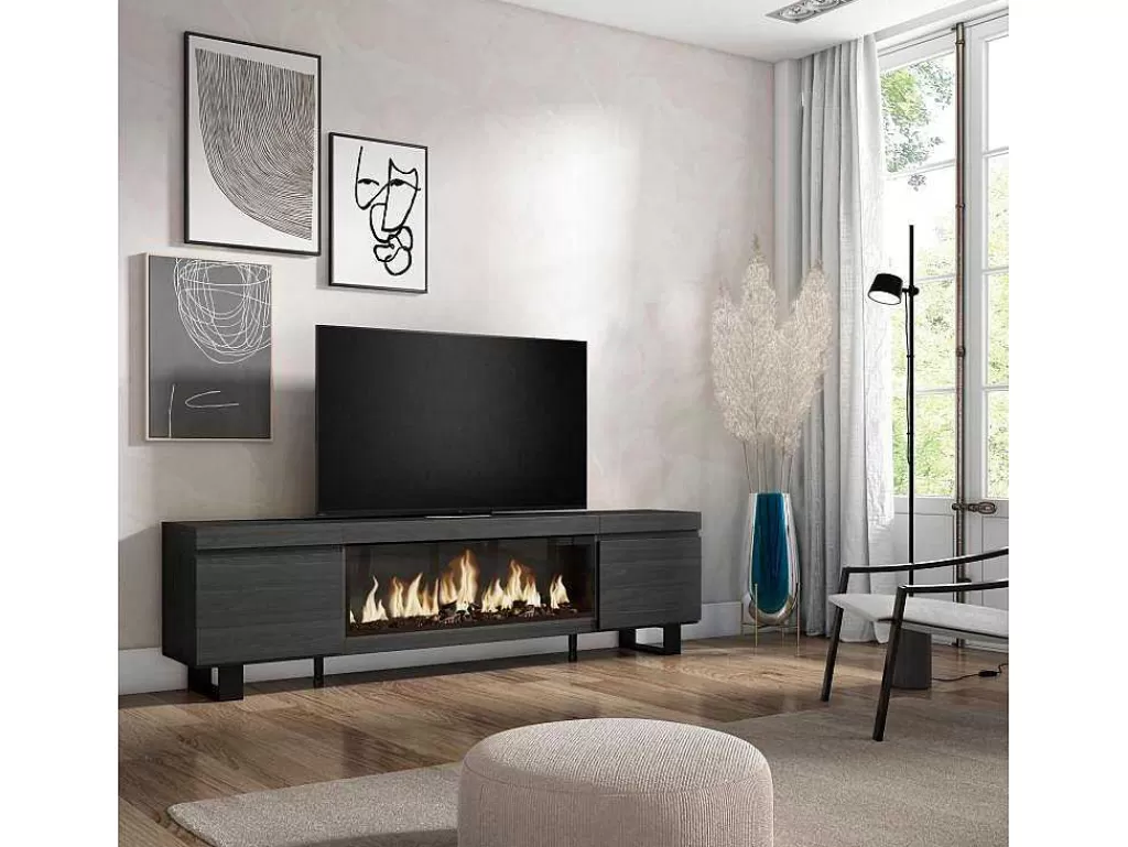 Móvel De Tv*Skraut Home Móvel De Tv, 210, Para Televisores Ate 80", Lareira Electrica Xxl, Design Industrial, Preto