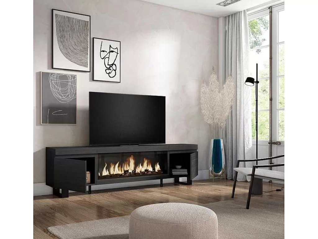 Móvel De Tv*Skraut Home Móvel De Tv, 210, Para Televisores Ate 80", Lareira Electrica Xxl, Design Industrial, Preto