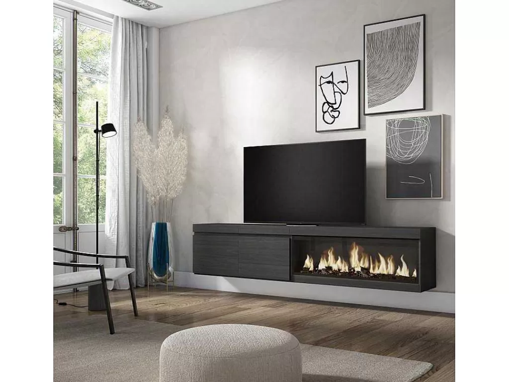 Móvel De Tv*Skraut Home Móvel De Tv, 210, Para Televisores Ate 80", Lareira Electrica Xxl, Suspensos, Preto