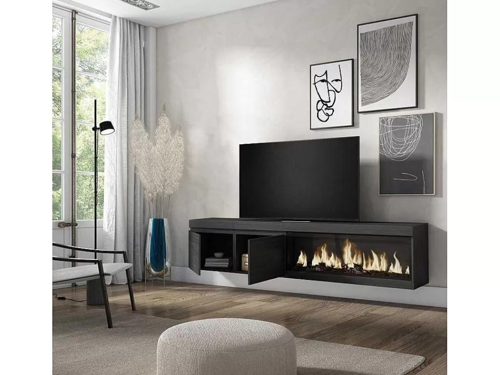 Móvel De Tv*Skraut Home Móvel De Tv, 210, Para Televisores Ate 80", Lareira Electrica Xxl, Suspensos, Preto